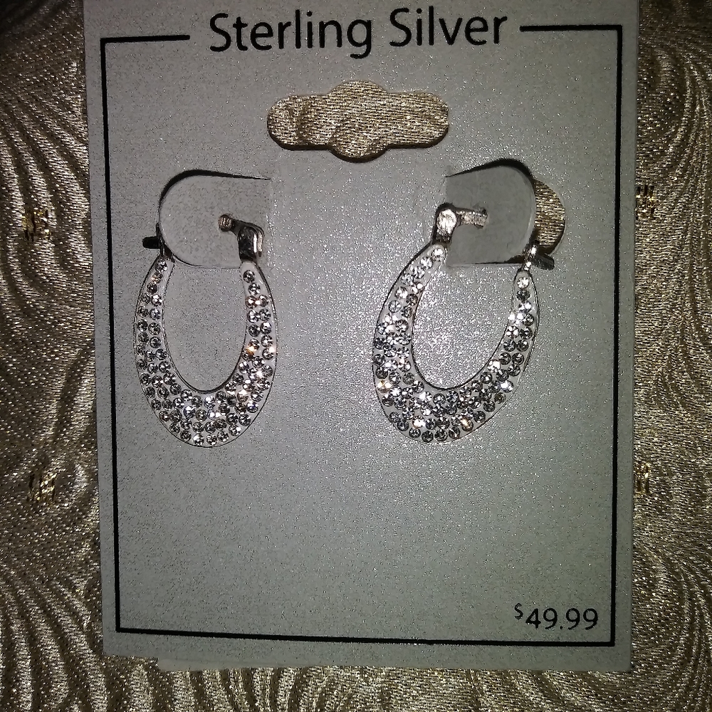 Sterling Silver Crystal Oval Hoop